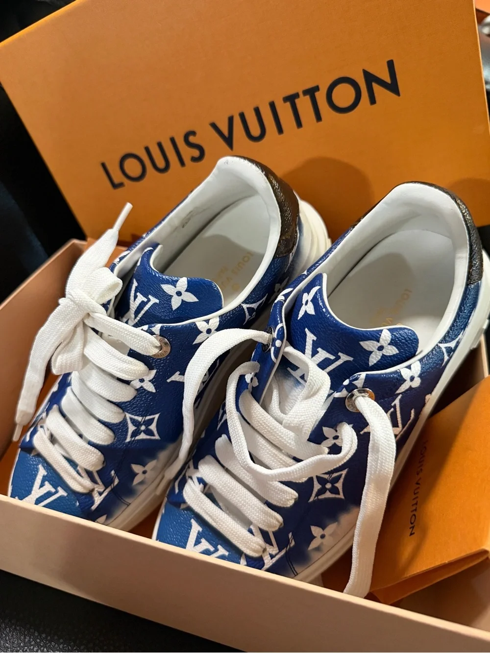 Louis Vuitton Kids Royal Blue Monogram Leather Sneakers
